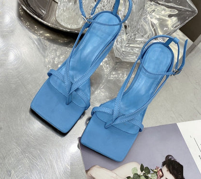 Square Head Ankle Strap Sandals Women Fashion High Heel Gladiator Narrow Band Party Dress Pump Shoes