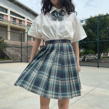 Student Dress Sweet Cute Pleated Skirt Girl's Summer High Waist Purple Plaid Mini Skirts Women JK Uniforms School