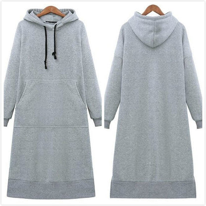 Women Loose Long Hoodie Casual Solid Color Hooded Sweatshirts Student's Autumn Winter Baggy Pullover Oversized Sweatshirt Dress