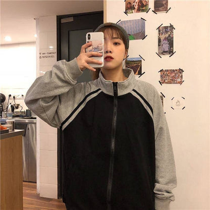 American streetwear jacket loose women's top fashion casual stitching jacket oversized jacket bear baseball uniform women