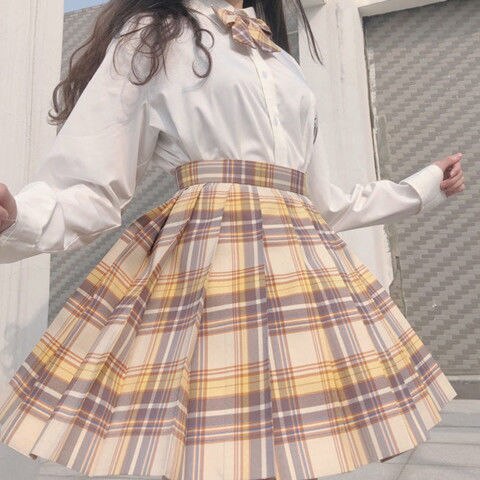 Student Dress Sweet Cute Pleated Skirt Girl's Summer High Waist Purple Plaid Mini Skirts Women JK Uniforms School