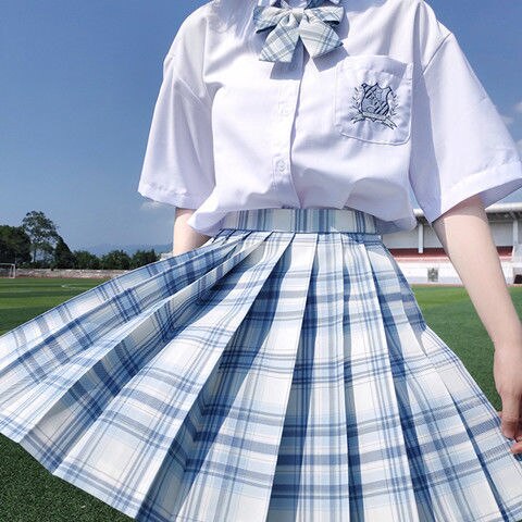 Student Dress Sweet Cute Pleated Skirt Girl's Summer High Waist Purple Plaid Mini Skirts Women JK Uniforms School