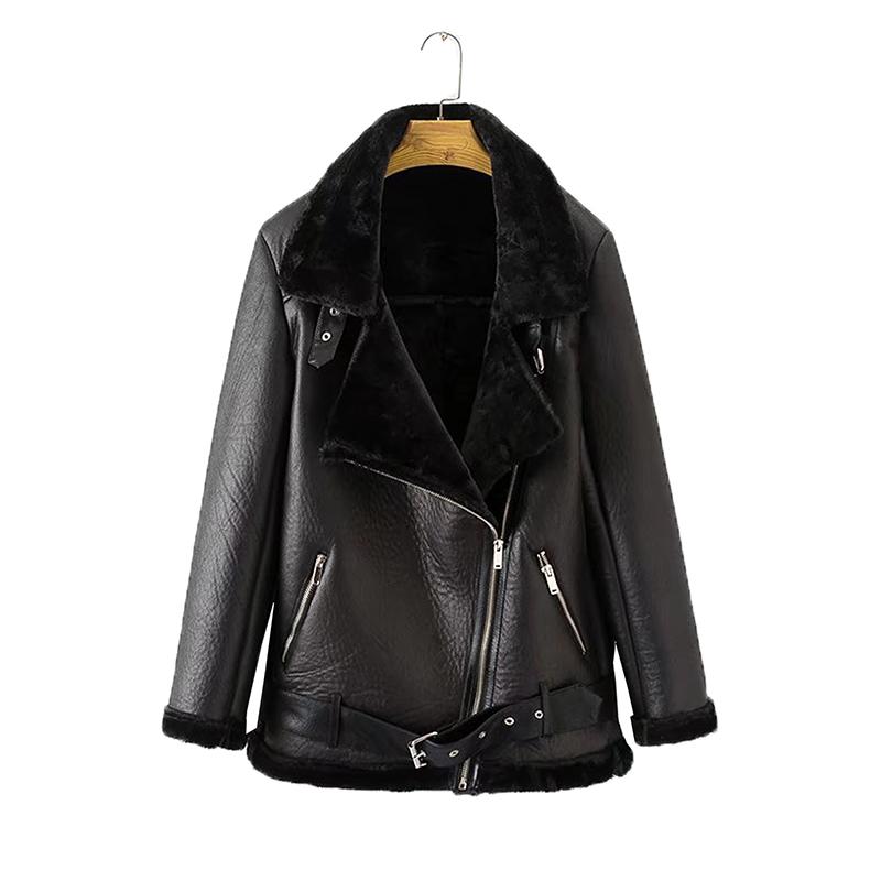 Ailegogo Winter Coats Women Thickness Faux Leather Fur Sheepskin Female Fur Leather Jacket Aviator Outwear Casaco Feminino