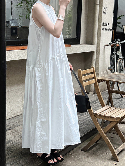 Relaxed lazy sleeveless halter dress summer temperament large swing off-shoulder suspender dress