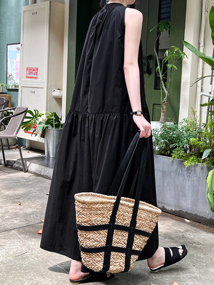 Relaxed lazy sleeveless halter dress summer temperament large swing off-shoulder suspender dress