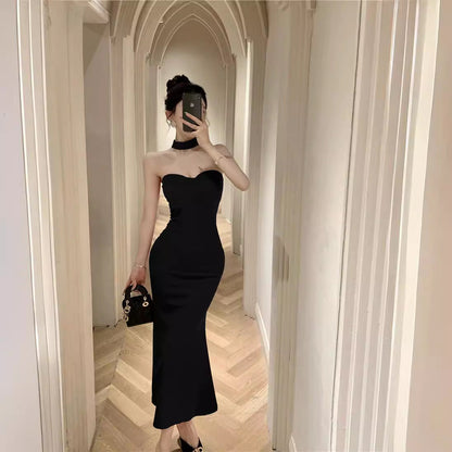 dingdamall avant garde dress to impress French Style Sexy Royal Lady Style Elegant Lady Sexy Tube Top Dress Tight Waist Tight Fishtail Sheath Dress