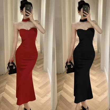 dingdamall avant garde dress to impress French Style Sexy Royal Lady Style Elegant Lady Sexy Tube Top Dress Tight Waist Tight Fishtail Sheath Dress