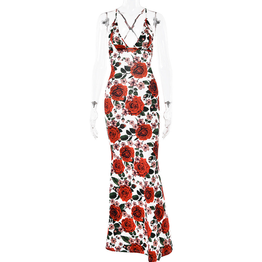 dingdamall outfit inspo New  Summer Sling Sleeveless Dress Sexy Fashion Printed Backless Slim Dress