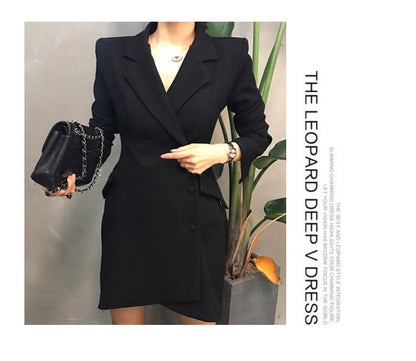 Fashion Office Ladies suit women blazer dress Double Breasted Button Front Military Style Long Sleeve Dress