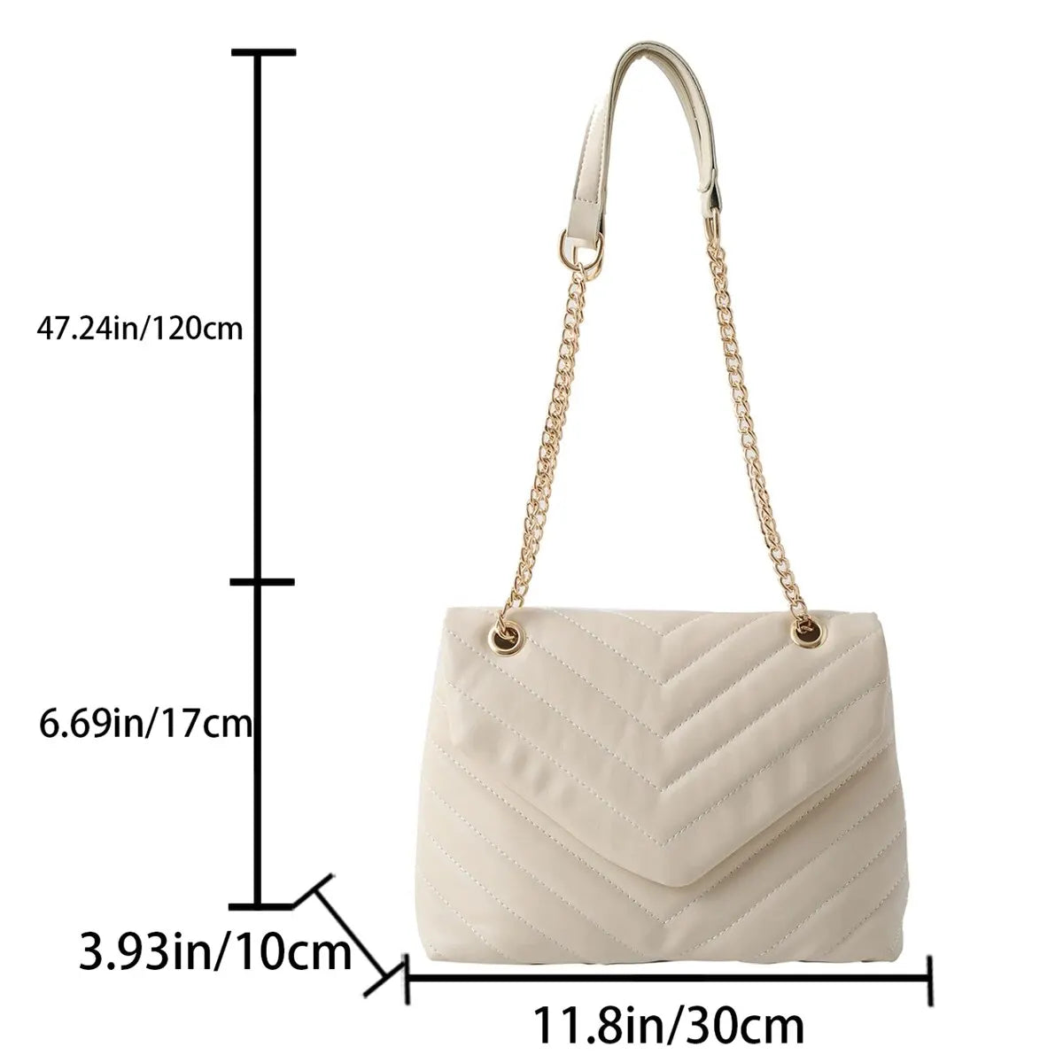 Fashionable V-shaped Embroidery Thread Simple Square Bag Chain Crossbody Shoulder Bag All-season Universal For Women