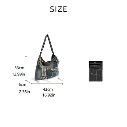 Y2K Korean Harajuku Gothic Hobo Denim Bag Aesthetic Vintage Purses WomenHandbag Crossbody Messenger Tote Peddler Shoulder Bags