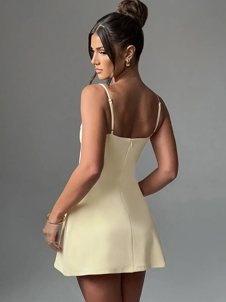 Spaghetti Strap Backless Sexy Mini Dress For Women Fashion Off-shoulder Sleeveless A-line Club Party Dress Elegant