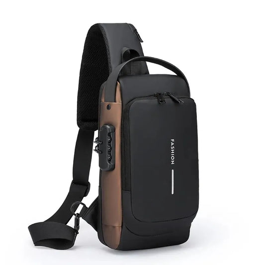 Men Multi-Functional Crossbody Bag Password Lock Motorcycle Waterproof USB Charging Port Anti-Theft Chest Bag Casual Travel