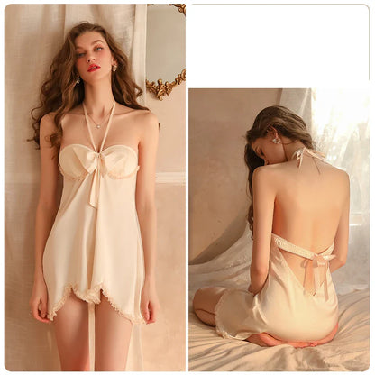 YESMYTOOL  -  Beauty Back Lingerie Nightdress With Bowknot Summer Elegant Sleepwear Home Wear Pajamas Temptation Loungewear Underwear Nighties