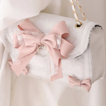 MBTI Bow Lace Shoulder Bag for Girl Pearl Jk Kawaii New Trend Purse Japan Style Gentle Female Designer Crossbody Bag