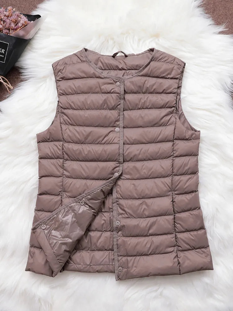 90% Ultra Light White Duck Down Women Vest Thin Coat Women Duck Down Sleeveless Jacket V Collar Or O Collar Coat