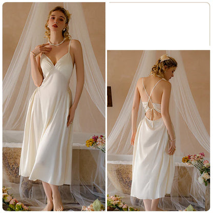 YESMYTOOL  -  French Sexy Backless Temptation Pajamas With Chest Pad Suspender Nightdress Nightgown Slip Night Wears Homewear Bride Maid Dress