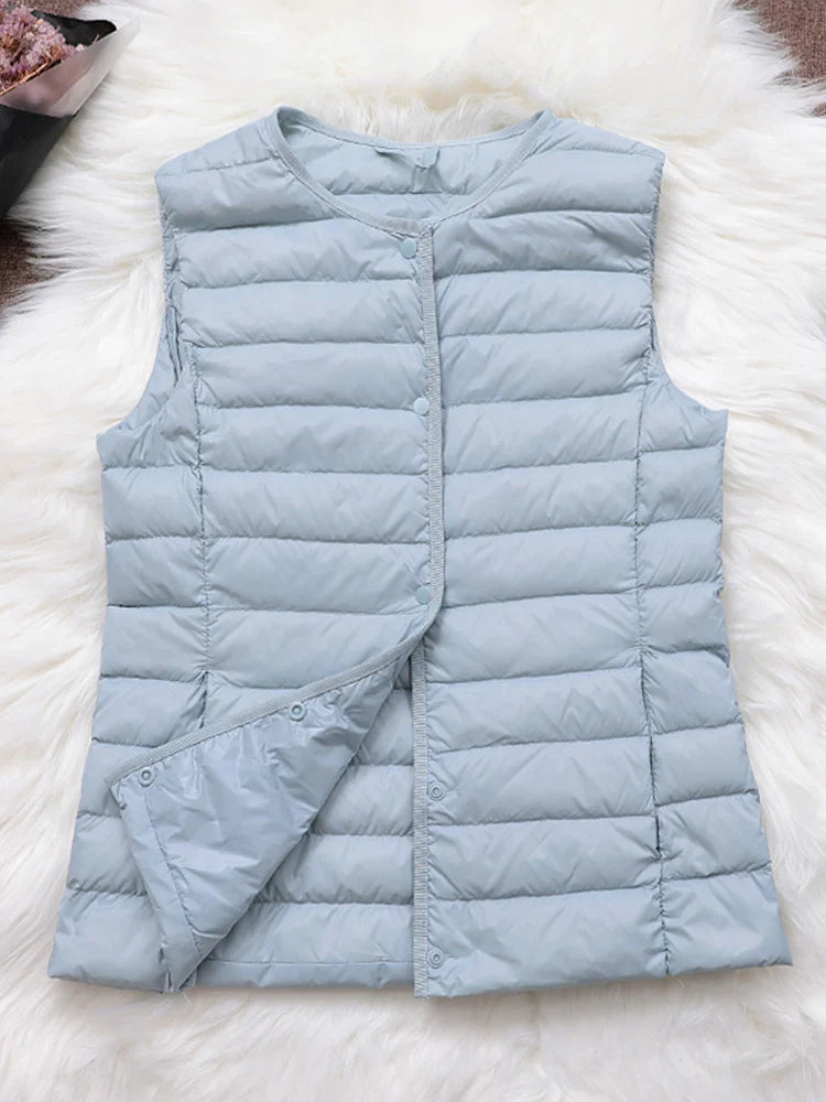 90% Ultra Light White Duck Down Women Vest Thin Coat Women Duck Down Sleeveless Jacket V Collar Or O Collar Coat