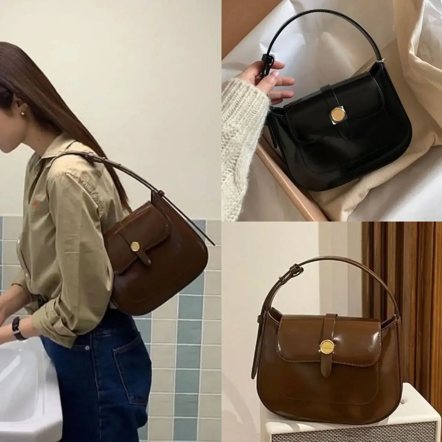 High Quality Small Square Bag Korean Fashion Designer Vintage Genuine Leather Shoulder Crossbody Handbags Women Commuter Bolsos