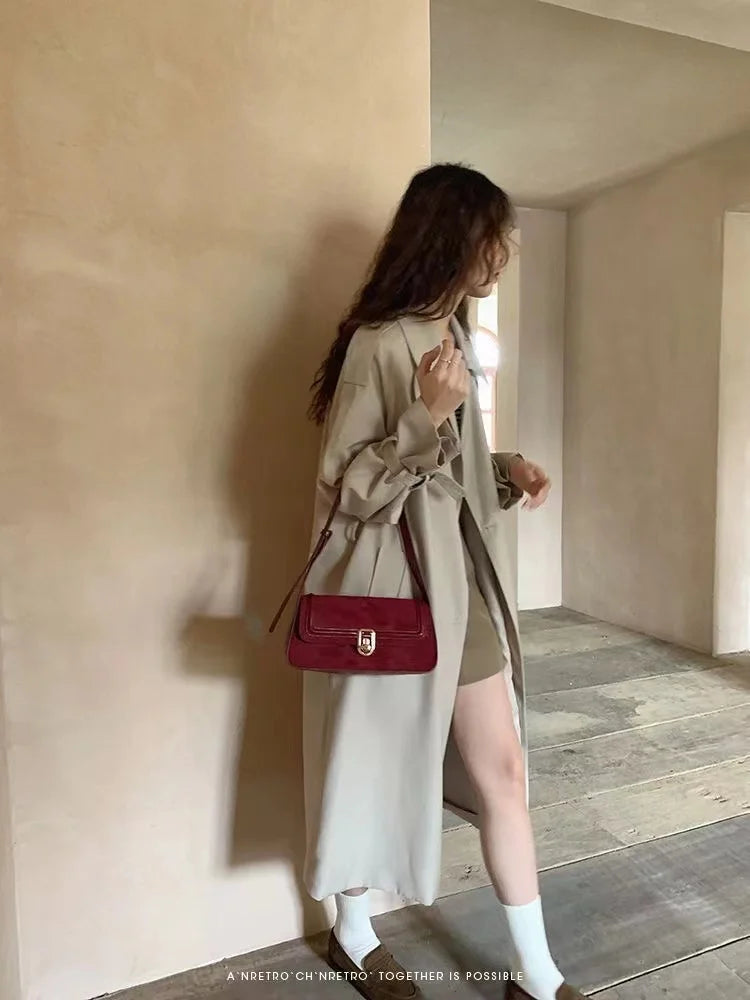 Vintage Elegant Red Shoulder Bag For Women High Street Luxury Designer Handbag Female Retro Purse Underarm Bag Y2k