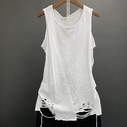 Cotton Solid Women Tank Tops Summer New T-Shirts O-neck Hole Loose Casual All Match Female Pulls Tops Tees