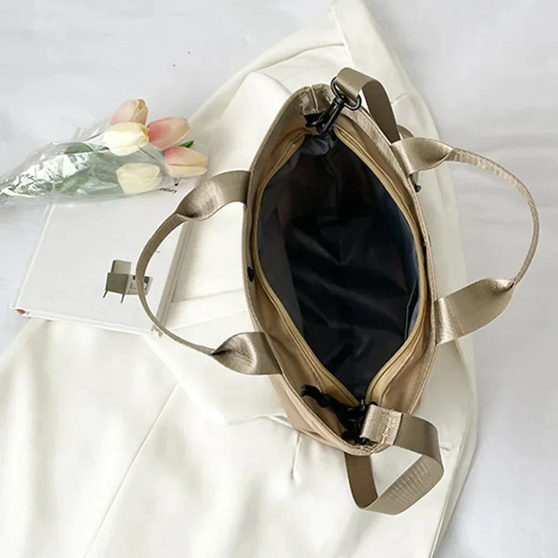 Vintage New Large Capacity Handbag Women's Nylon Cloth Shoulder Bag Korean Simple PU Crossbody Bags Female Purses Tote Bag