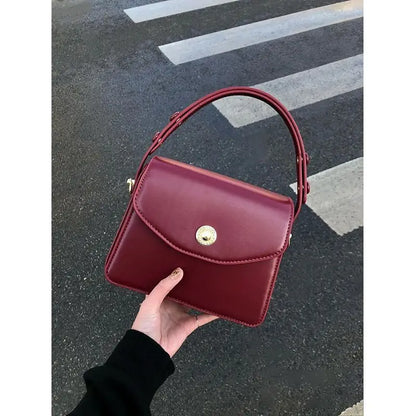 Fashion Burgundy Women Shoulder Bags Pu Leather Ladies Square Crossbody Bag Luxury Female Flap Buckle Design Tote Purse Handbags