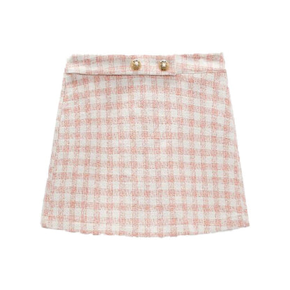 ZA spring new sweet girl pink checkerboard pattern suit jacket + temperament high waist checkerboard pattern casual shorts