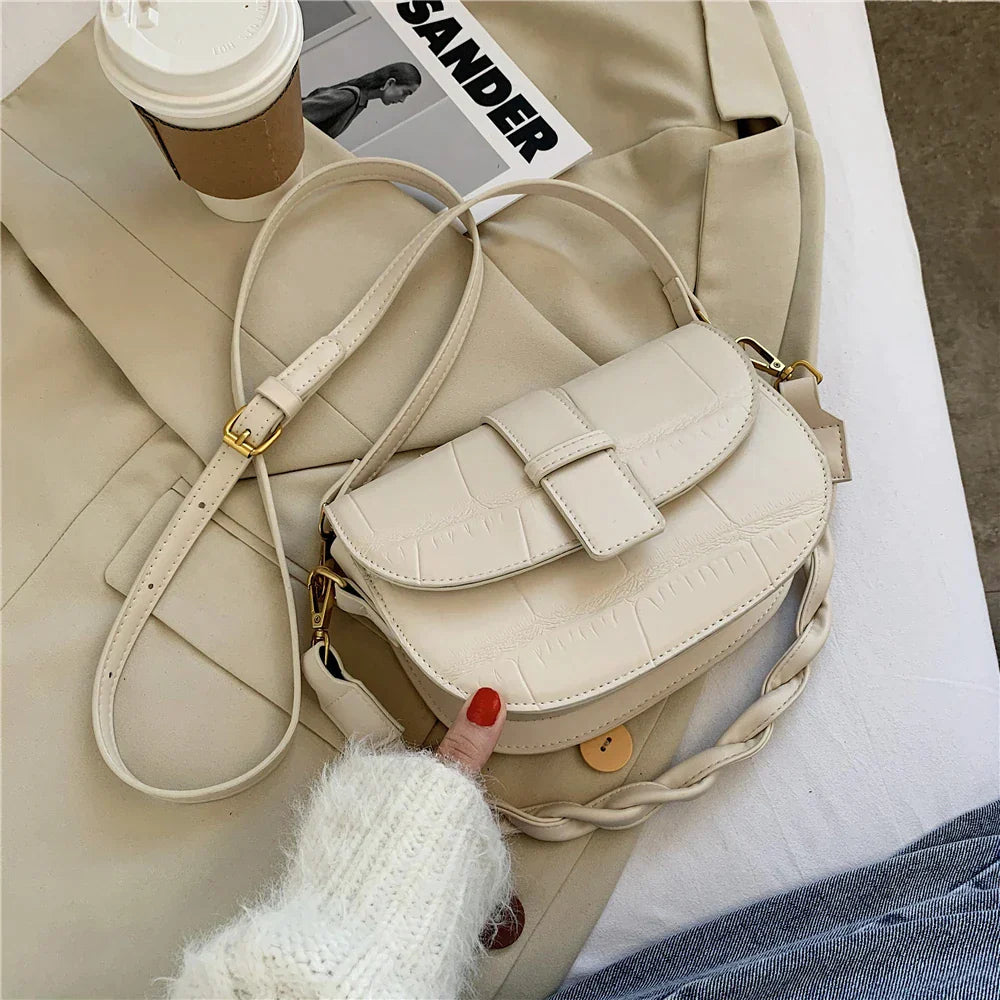 Toptrends Saddle Small Shoulder Crossbody Bags For Women  Trend Vintage Designer Crocodile Pattern PU Leather Ladies Handbag