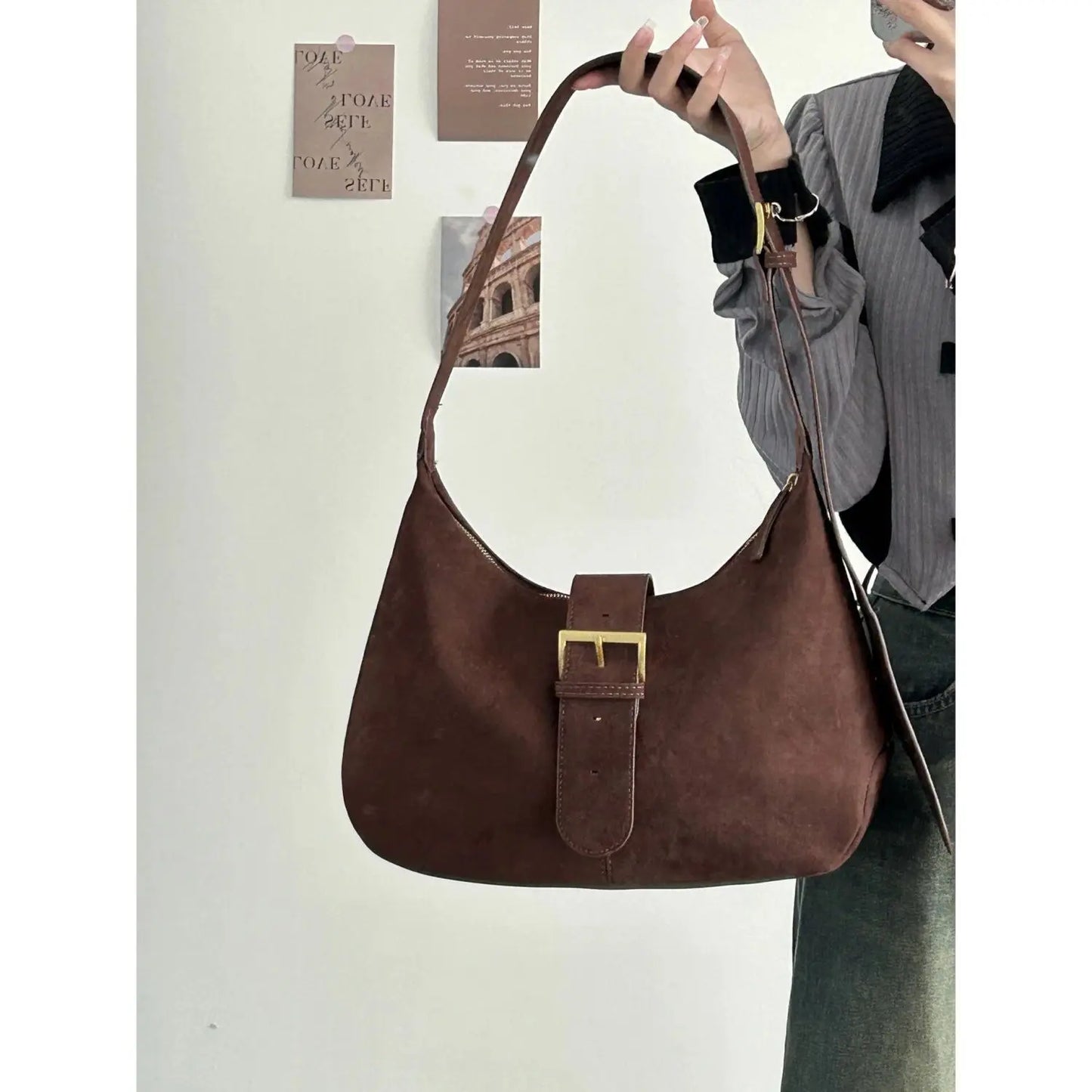 Faux Suede Women's Shoulder Crossbody Bag Matte Leather Female Underarm Bags Retro Design Ladies Large Handbags Saddle Bag Tote