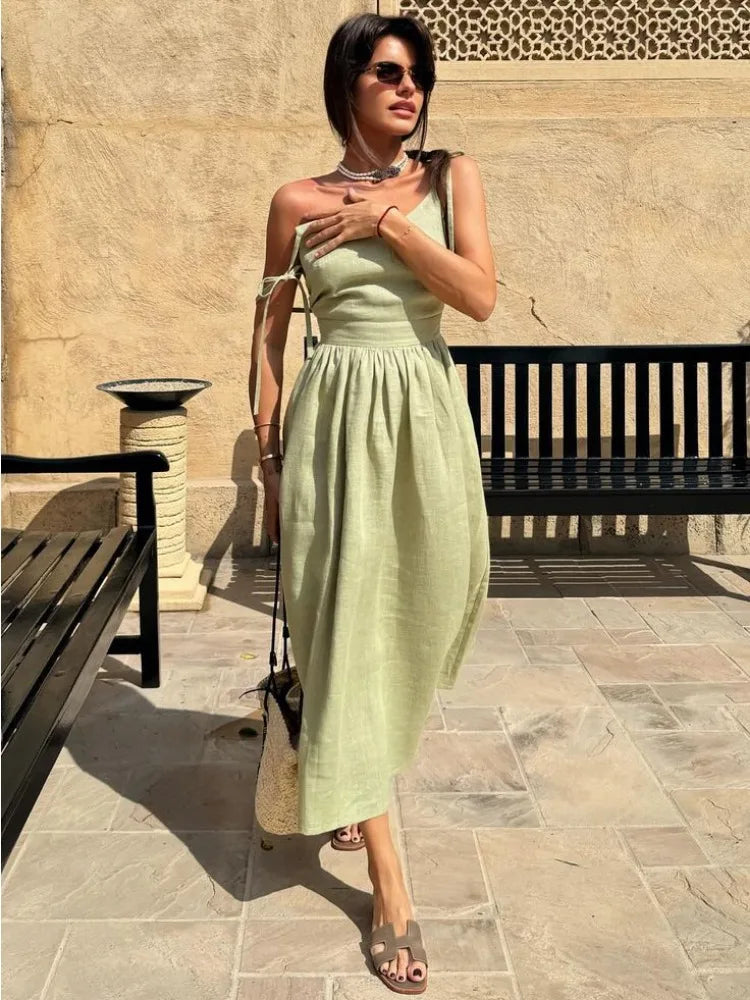 Lace-Up Backless Elegant Long Dress Female High Waist Solid Fashion Halter Dresses Holiday Beach Slim Bandage Maxi Dress