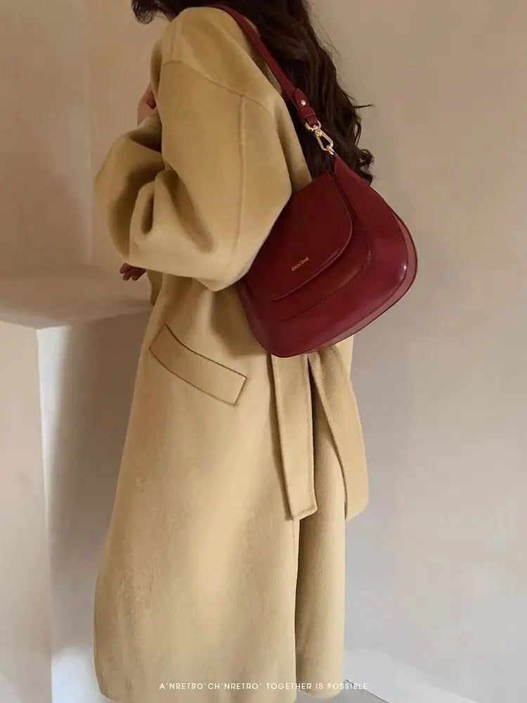 Vintage Red Handbag Women Retro High Street New Leather Chic Saddle Bag Bolso Mujer Female Elegant Burgundy Bag Purse