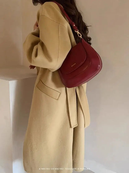 Vintage Red Handbag Women Retro High Street New Leather Chic Saddle Bag Bolso Mujer Female Elegant Burgundy Bag Purse