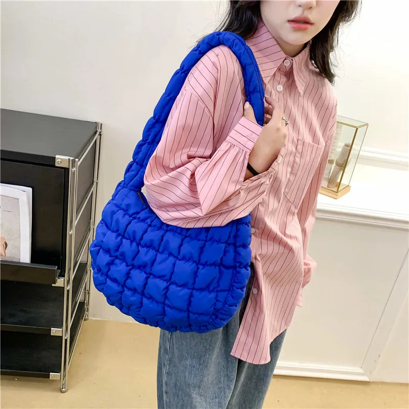 Casual Quilted Hobos Women Crossbody Bags Designer Nylon Padded Handbags Luxury Soft Puffy Bag Small Tote Shopper Purses