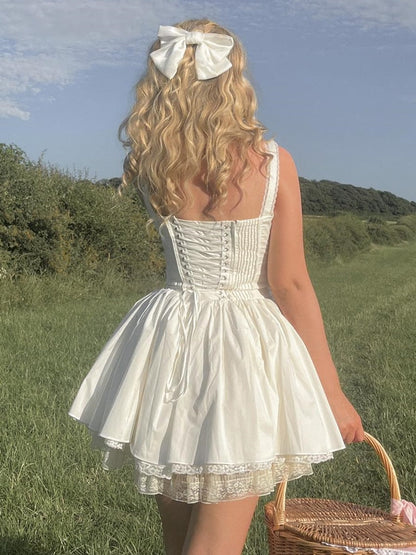 Summer Spaghetti Strap Dresses For Women Sexy  A Line White Dress Mini Lace up Holiday Party Dress High Quality