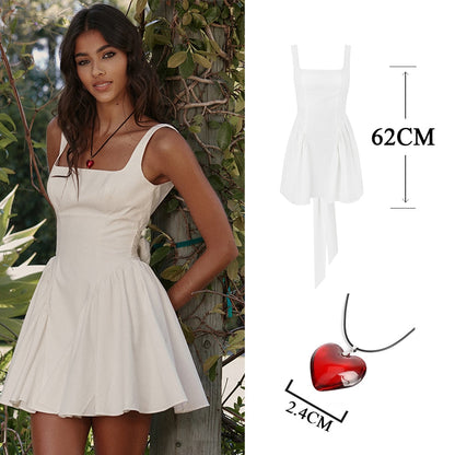 Summer Sexy Square Collar Backless Party Dresses Mini White Drape A Line Night Date Dress Big Bow Women New In Dress