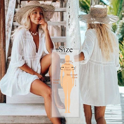 Women Swimsuit Cover Ups Mandarin Sleeve Kaftan Beach Tunic Dress Robe De Plage Solid White Pareo Beach Cover-ups dingdamall mid size graduation outfit romantic style teen swag clean girl ideas 90s latina aesthetic