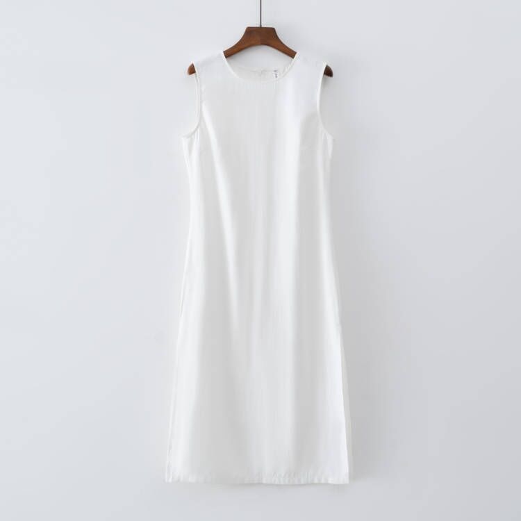 Summer Women Solid White Sleeveless Fashion Dress Split Tank Dress beach