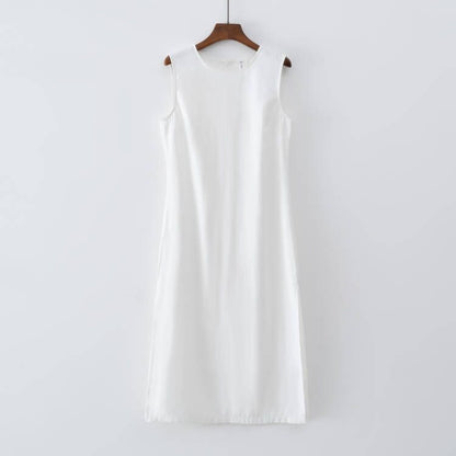 Summer Women Solid White Sleeveless Fashion Dress Split Tank Dress beach