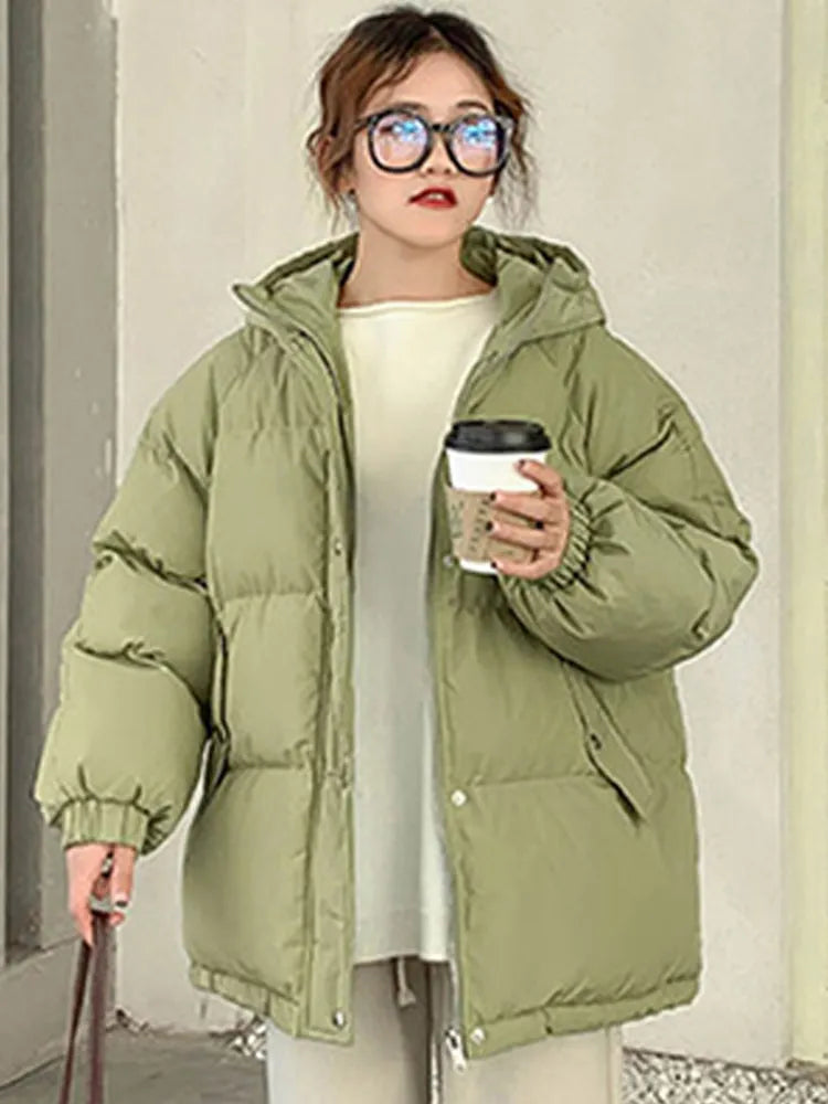 Women Short Jacket Winter Thick Hooded Cotton Padded Coats Female Korean Loose Puffer Parkas Ladies Oversize Outwear