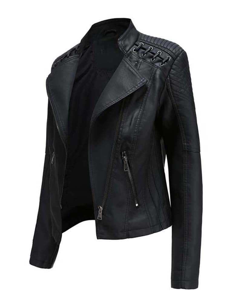 Autumn Winter Pu Faux Leather Jackets Women Long Sleeve Zipper Slim Motor Biker Leather Coat Female Outwear Tops