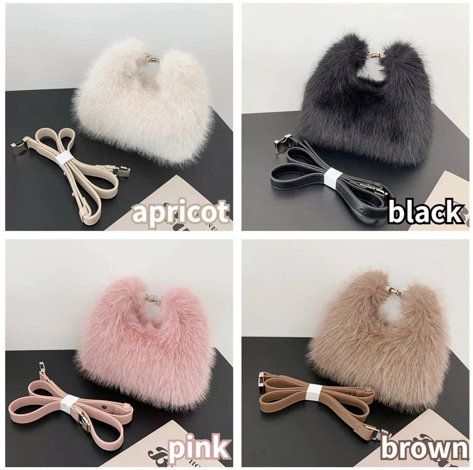 Luxury Faux Fur Ladies Shoulder Bags Soft Plush Female Evening Clutch Purse Handbags Women's Small Tote Fluffy Crossbody Bag