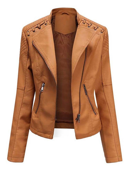 Autumn Winter Pu Faux Leather Jackets Women Long Sleeve Zipper Slim Motor Biker Leather Coat Female Outwear Tops