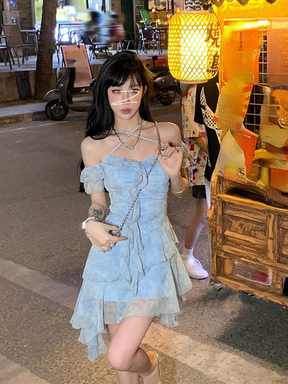 Summer Beach Style Flroal Dress Woman Chiffon Sweet Elegant Princess Dress Korean Fashion Short Party Y2k Mini Dress Casual