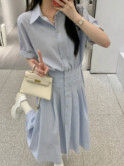 YESMYTOOL  -  Summer New Vertical Striped Slim Women's Dress Slim Casual Fashion Dress Woman Sweet Ladies Loose Chicly Dress Female