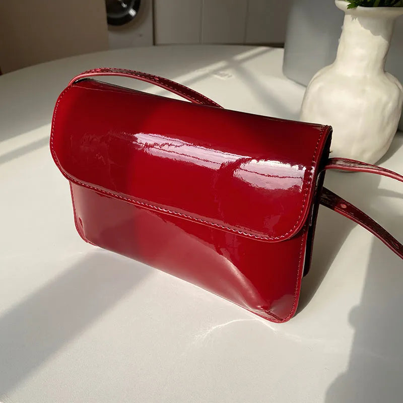 Vintage Bag Red Patent Leather Women's Shoulder Bag Fashion Ladies Small Square Purses and Handbags Simple Female Crossbody Bags