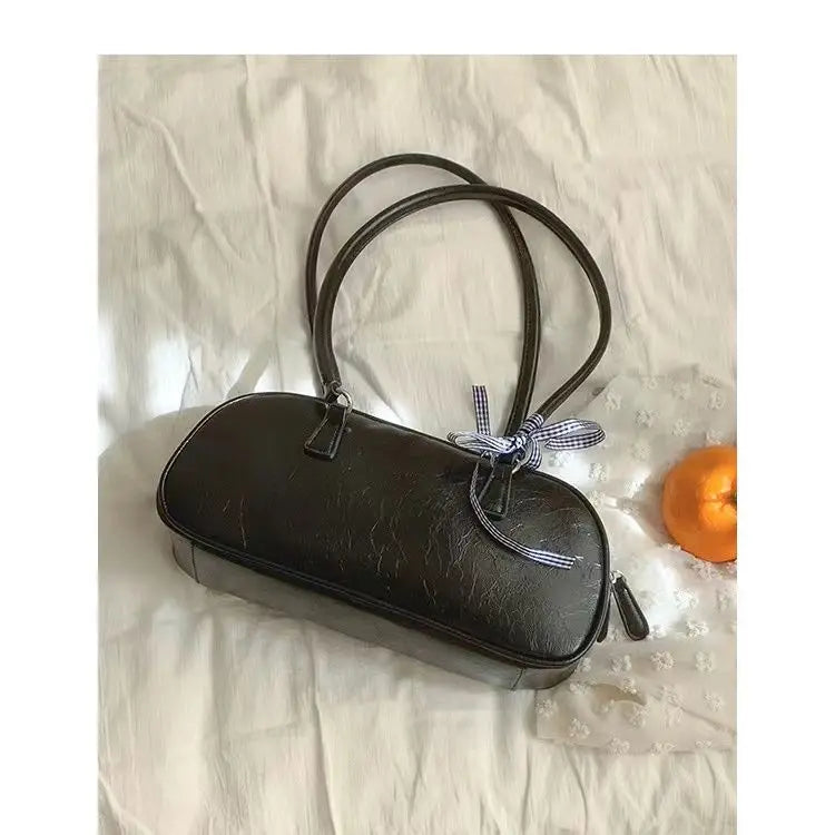 Silver Leather Womens Shoulder Bag Casual Korean Style Fashion Elegant Handbag Aesthetic Female Exquisite New Armpit Bag