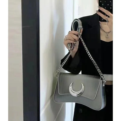 Y2k Silver Handbags Women High Street Chain Half Moon Shoulder Bag Female Vintage Harajuku Messenger Bags Aesthetic