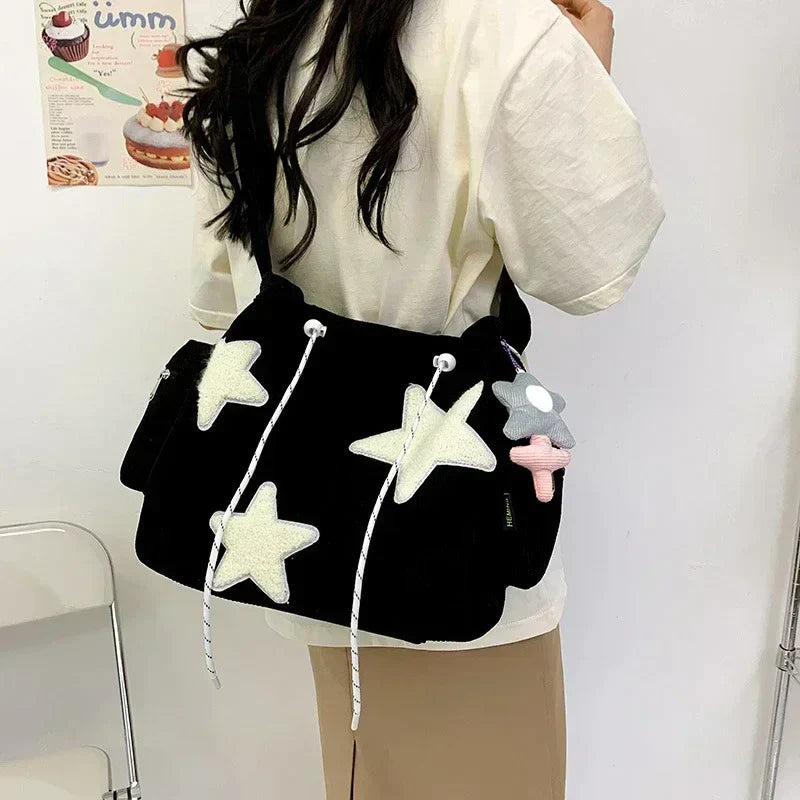 Girls Cute Star Print Shoulder Bags Women Japanese Casual Fashion Crossbody Bag Y2k Streetwear Tote Bags for College Student