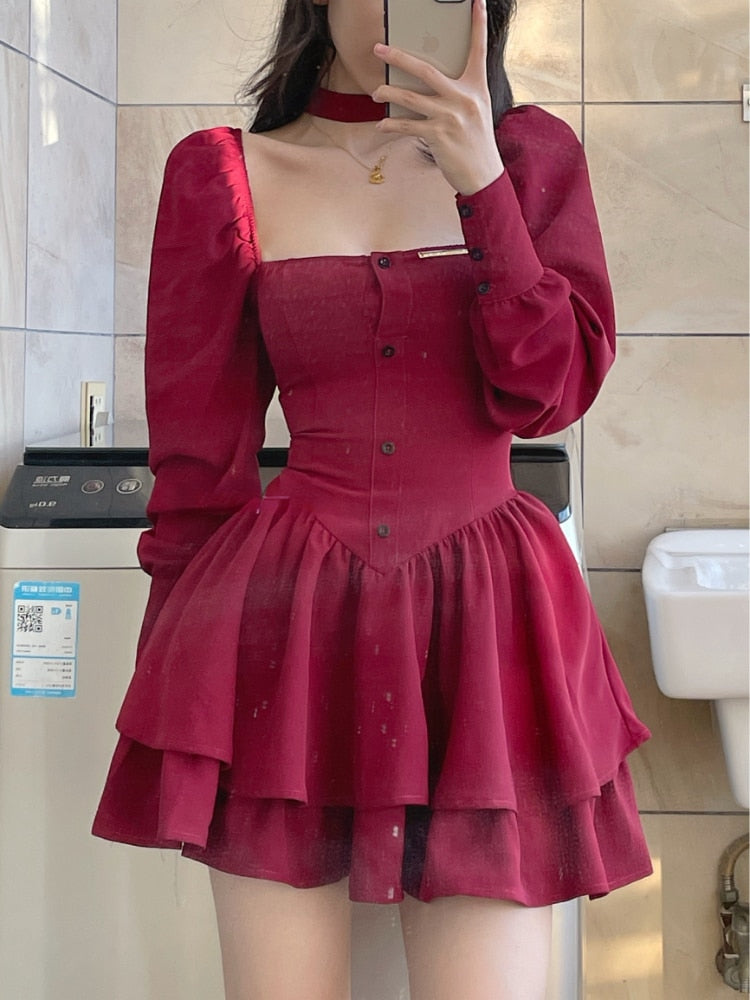 Black Vintage 3 Piece Skirt Set Women Sexy Lolita Y2k Mini Skirt Suit Female Casual Korean Fashion Long Sleeve Retro Set